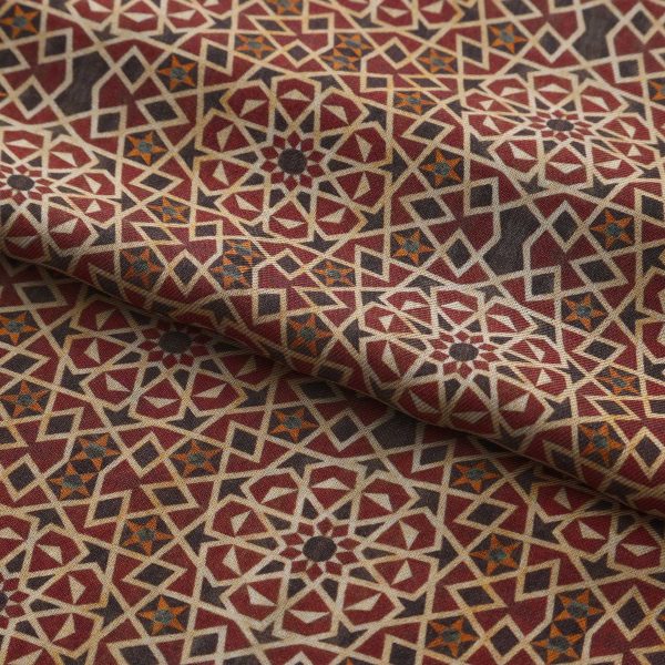 Tejido modal del Pañuelo Dimashq en pliegue suave, primer plano del estampado nazarí