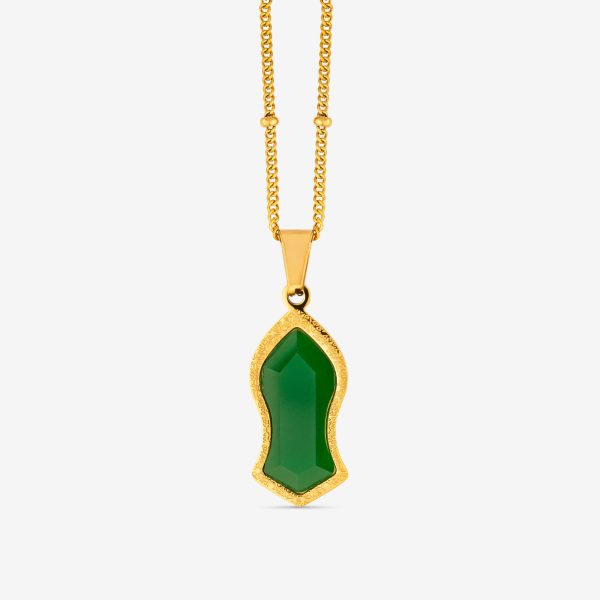 Colgante Nalayn Piedra Verde con piedra verde facetada engastada en marco dorado grabado