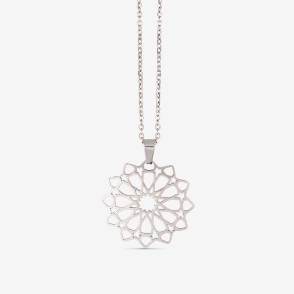 Colgante Estrella Calada Plata de acero inoxidable con roseta de doce puntas calada
