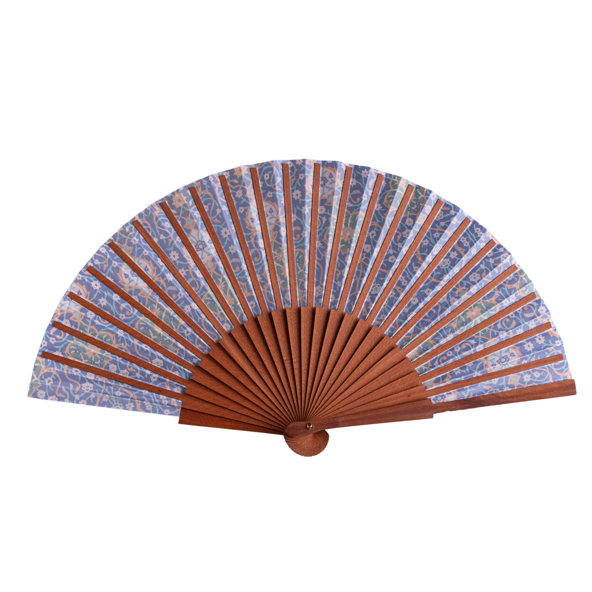 Abanico de satén Itr, 23 cm, con estampado de mosaicos de Al Ándalus — Munira & Hamzah