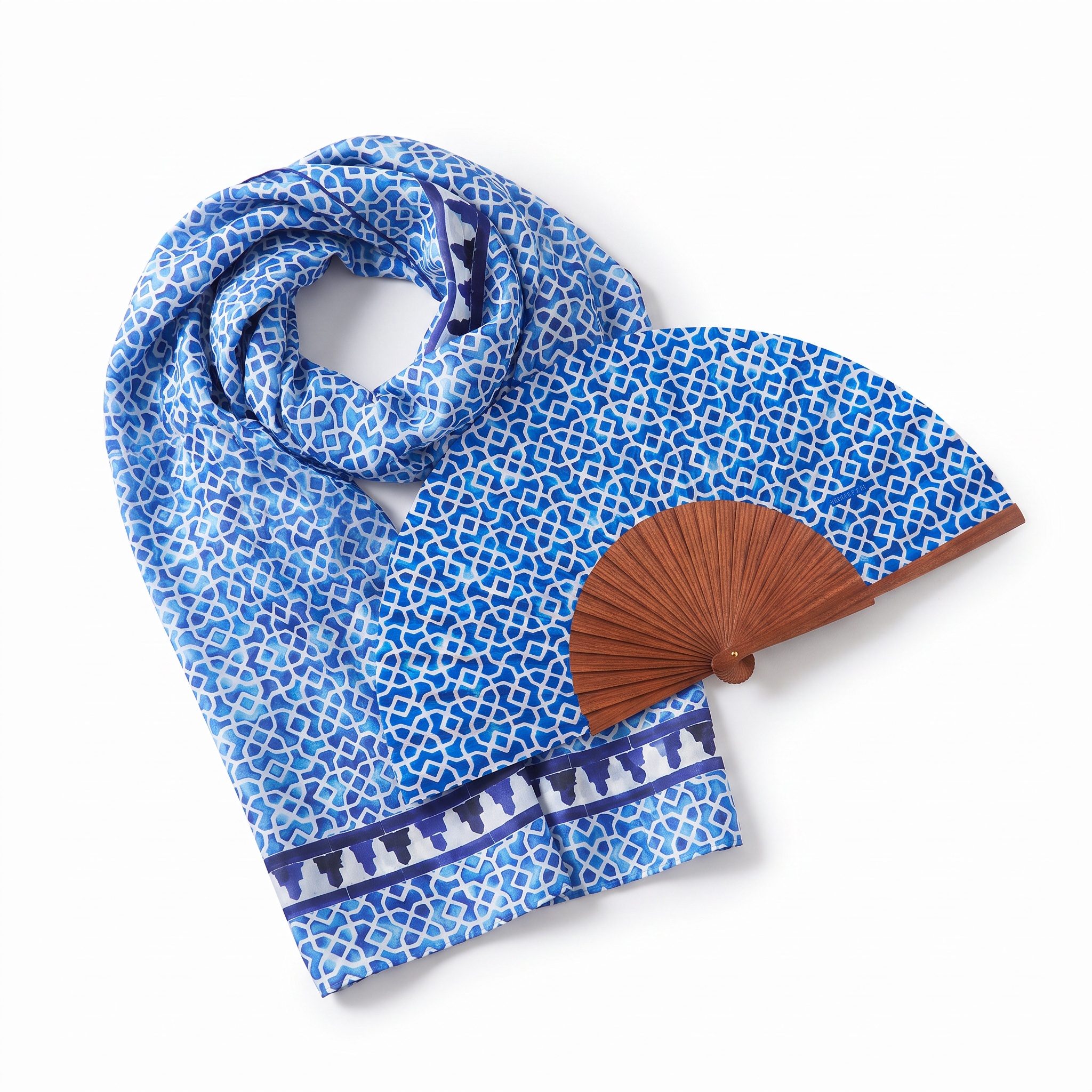 Conjunto de pañuelo y abanico Alcazaba Azul al por mayor