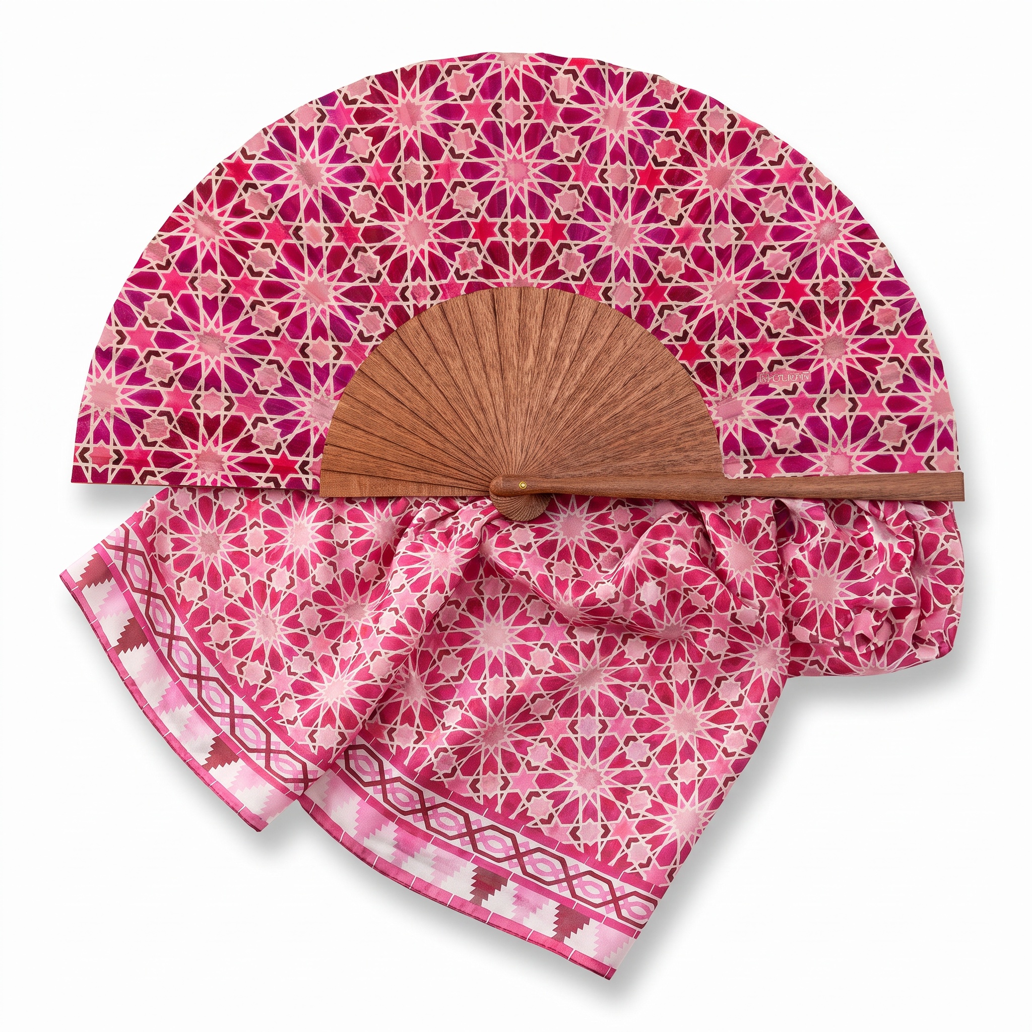Conjunto de pañuelo y abanico Zellige Rosa al por mayor