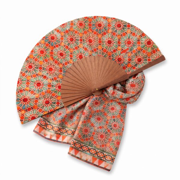 Conjunto de pañuelo y abanico Zellige Naranja al por mayor