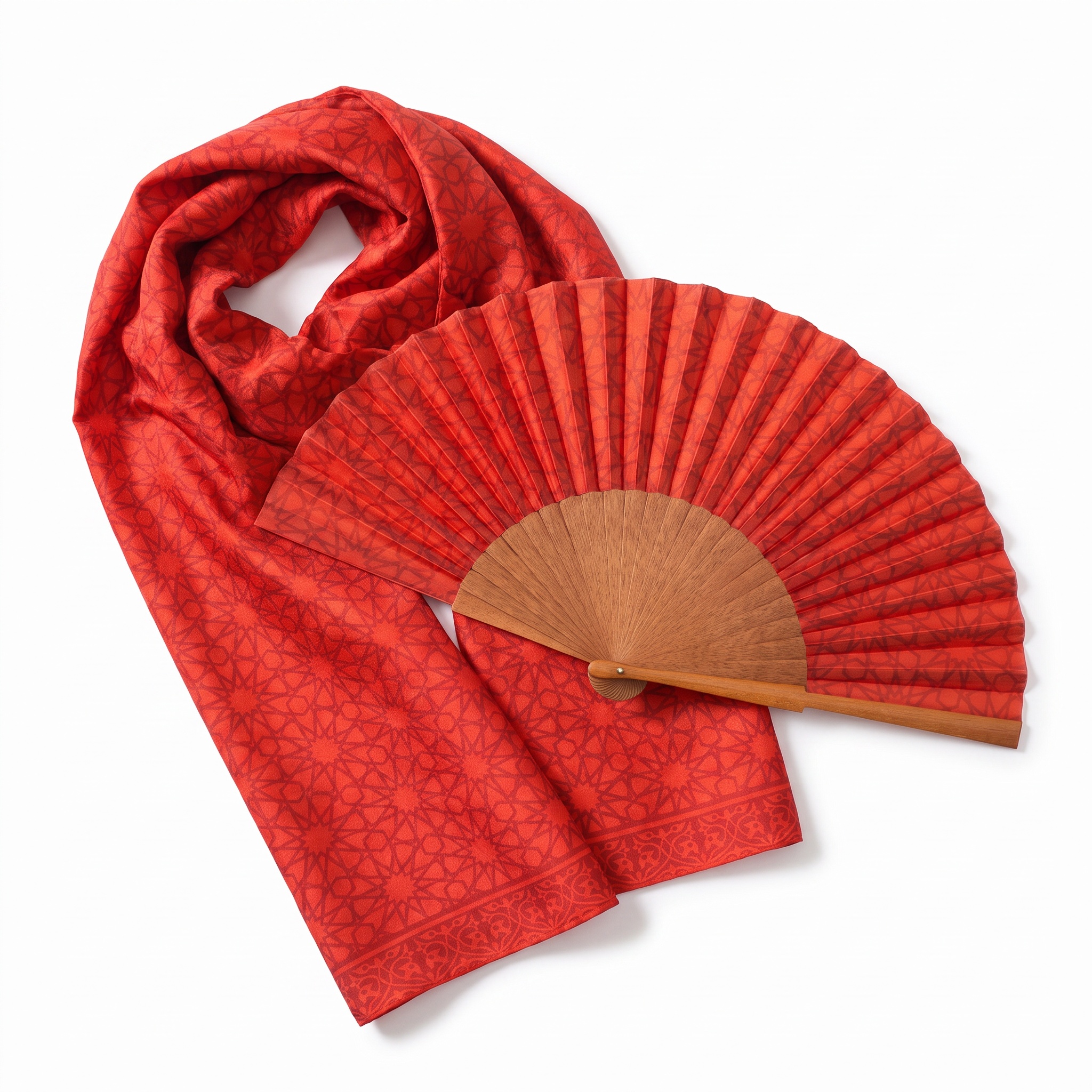 Conjunto de pañuelo y abanico Dalila Rojo al por mayor