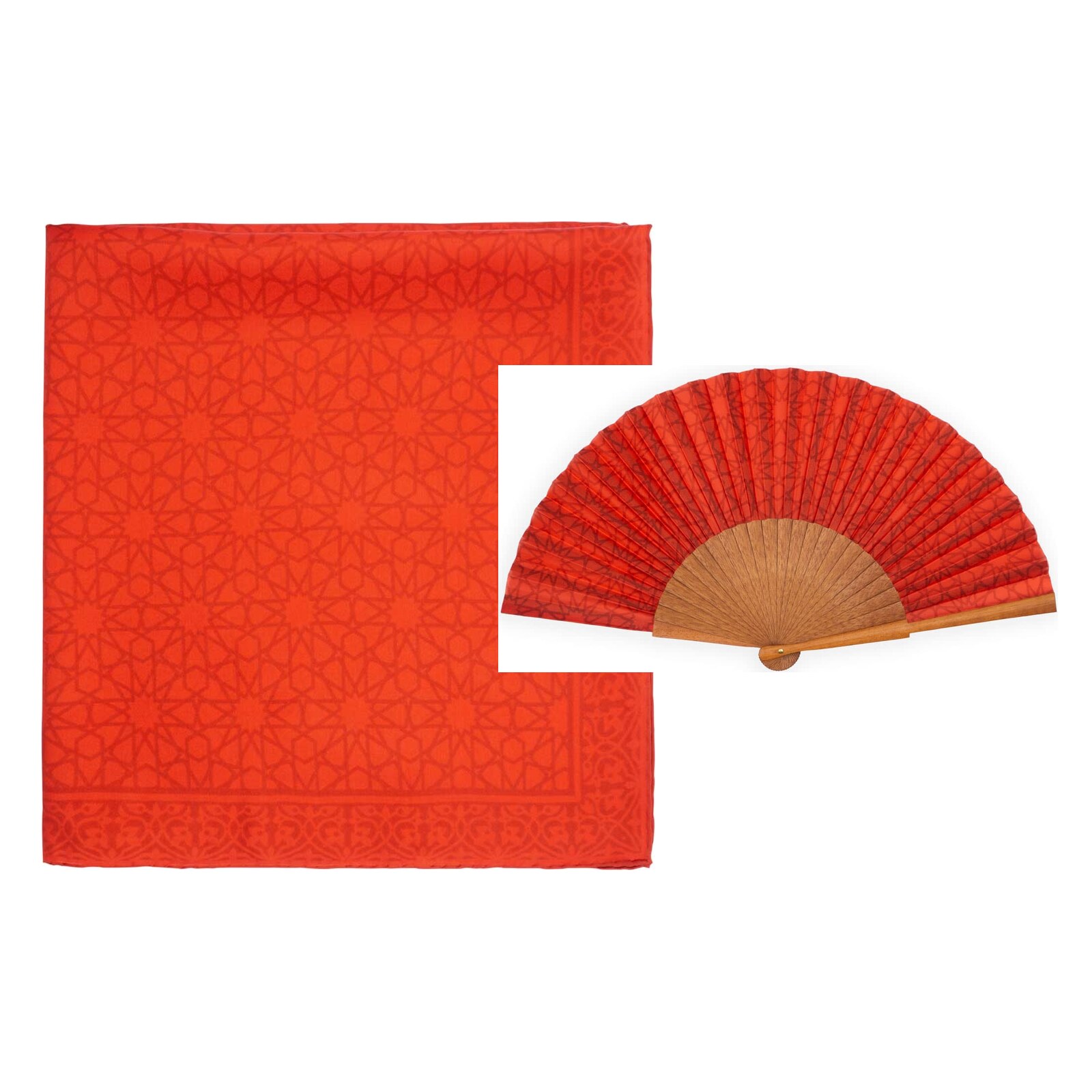 Conjunto de abanico y pañuelo a juego con el diseño Dalila Rojo