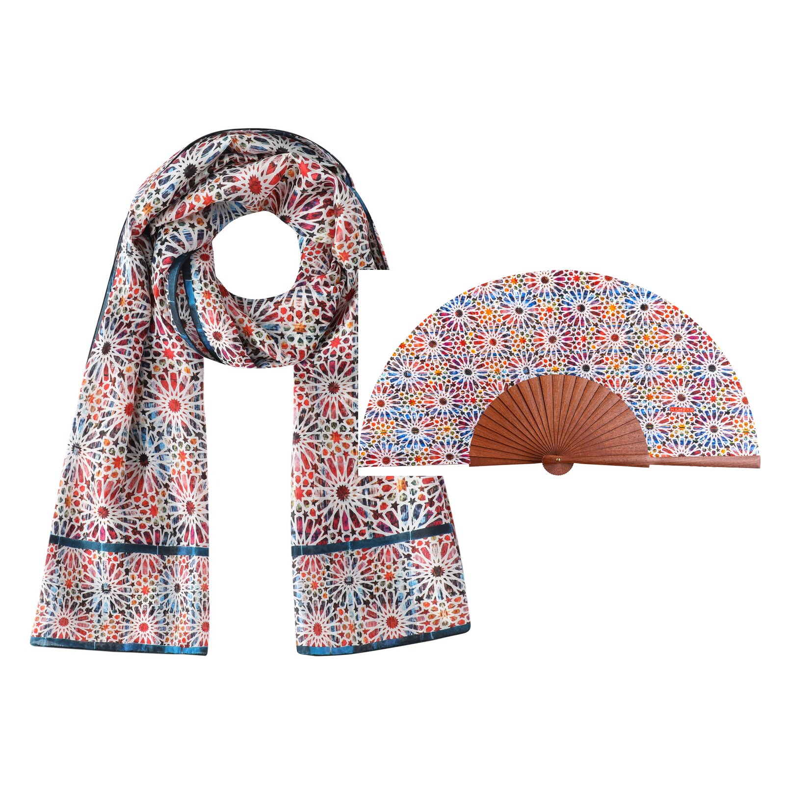Conjunto de abanico y pañuelo a juego con el diseño Sakina